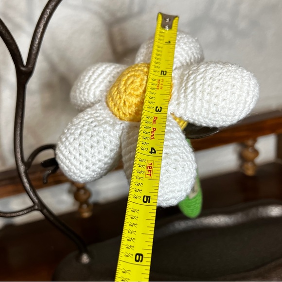 Cheengoo White Daisy Flower Hand Crocheted Stick Baby Rattle Bamboo Eco-Friendly - Picture 12 of 12